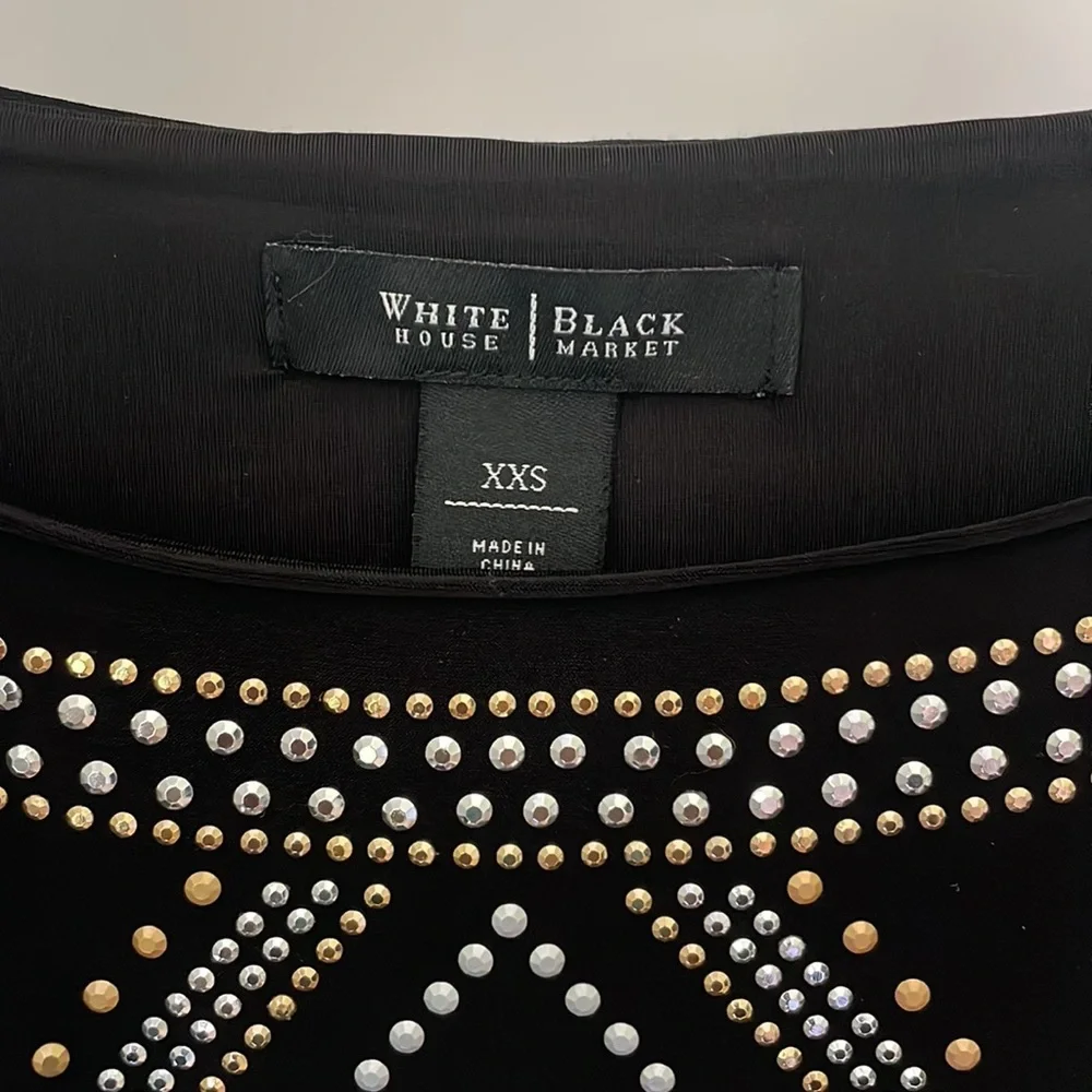 WHBM XXS Black Sleeveless Shift Dress with Gemstones & Studs - Picture 3 of 6